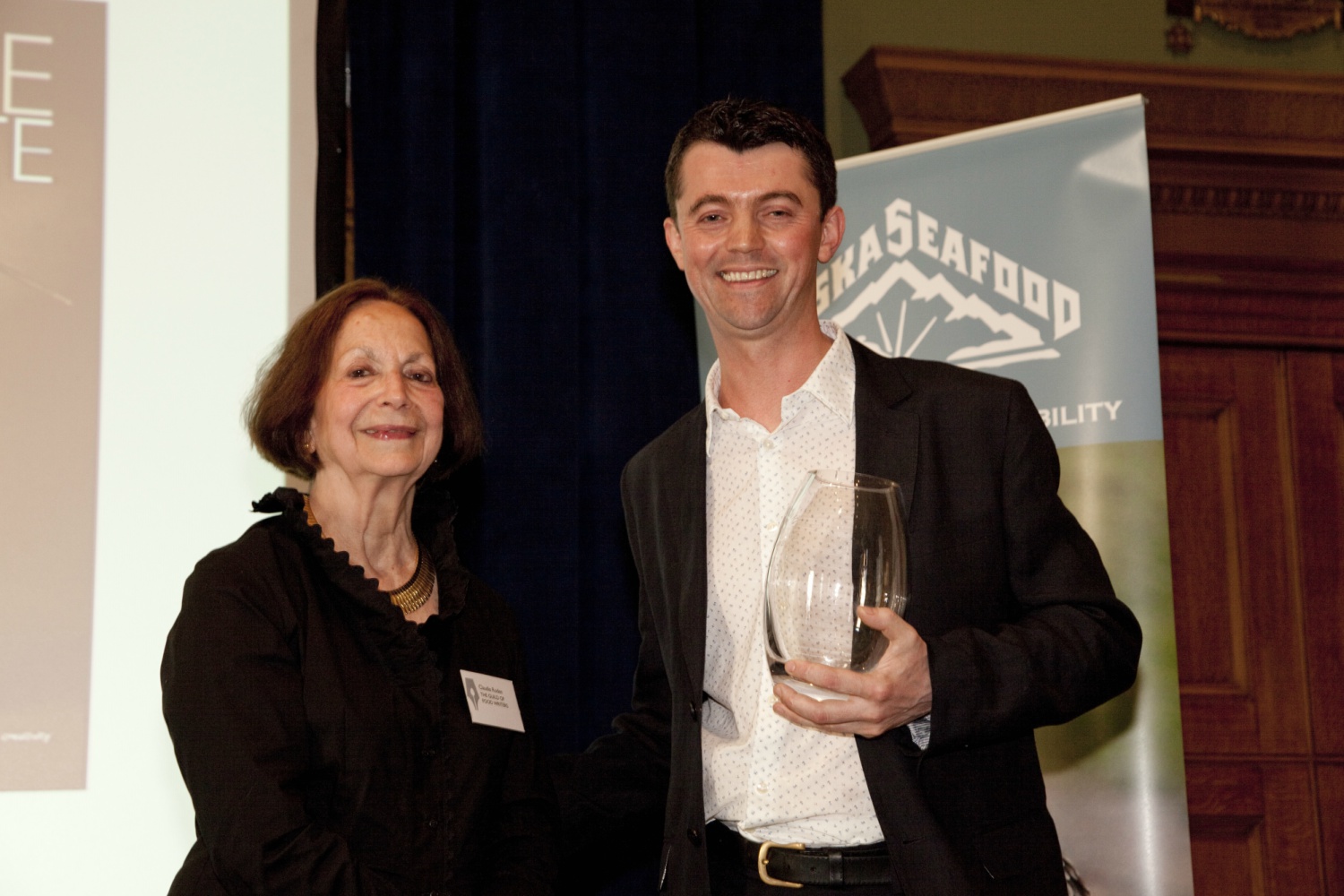 Claudia Roden presenting the Cookery Book of the Year Award to William Curley